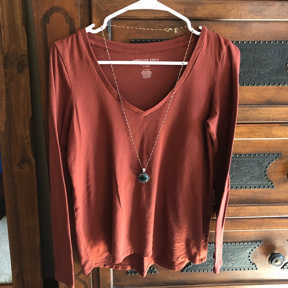 American Eagle Outfitters S brick red soft & sexy plush long sleeve tee shirt